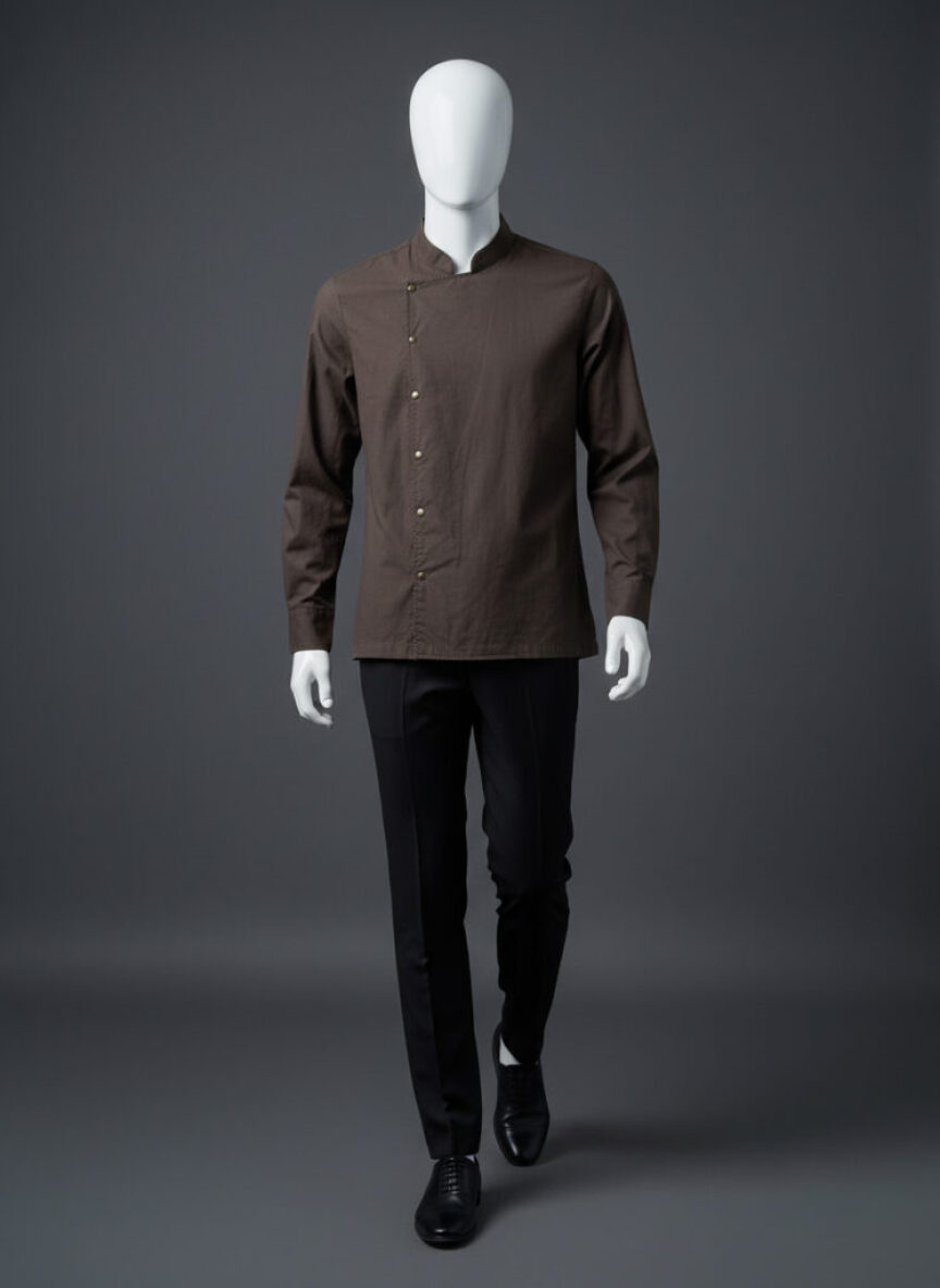ELITE CHEF COAT BUTTON KNOP - BROWN