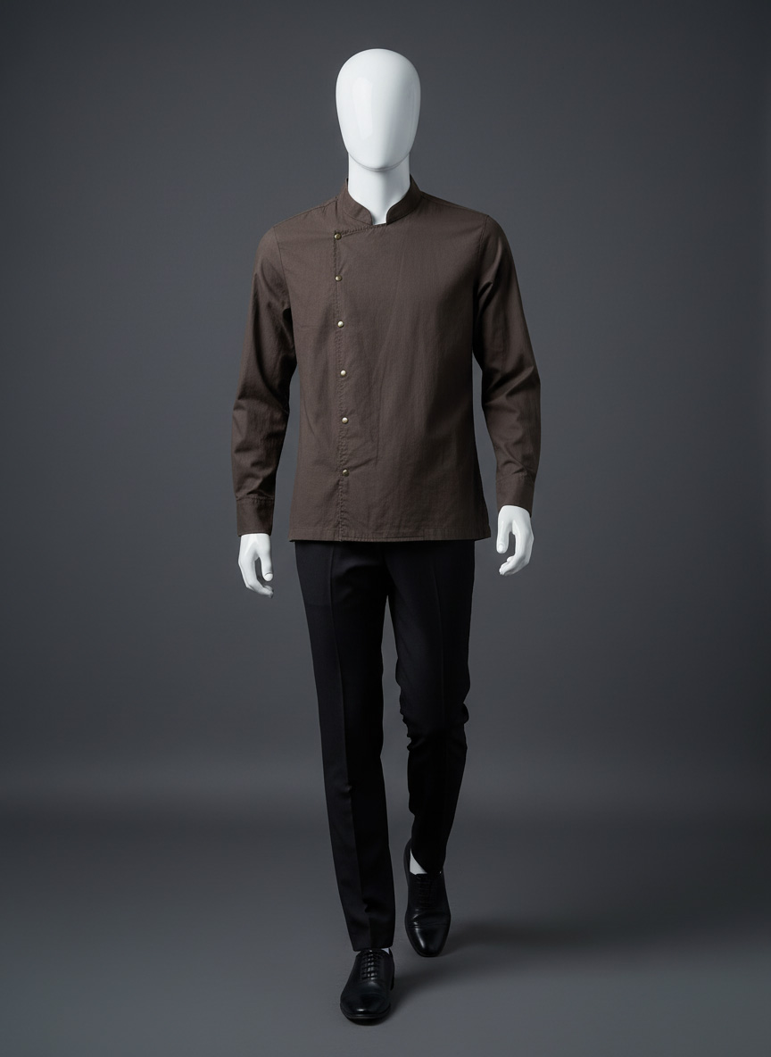 ELITE CHEF COAT BUTTON KNOP - BROWN